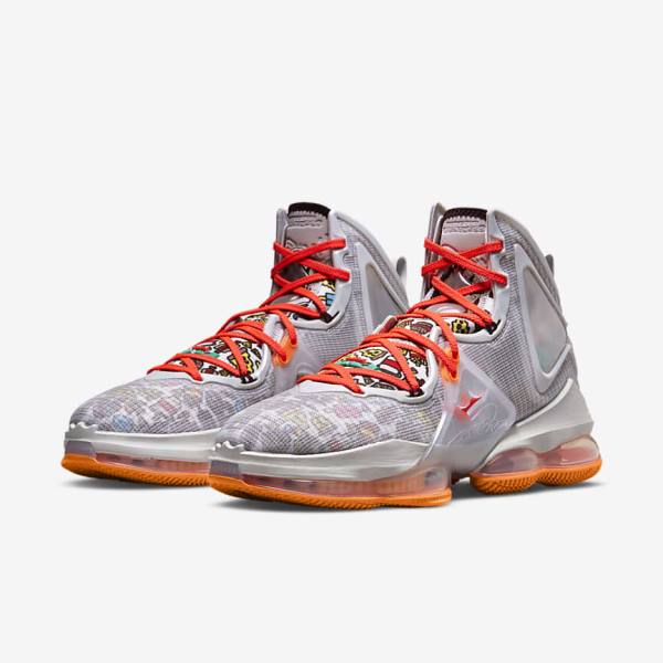 Men's Nike LeBron 19 Basketball Shoes Grey / Orange / Light Red / Green | NK250SAT