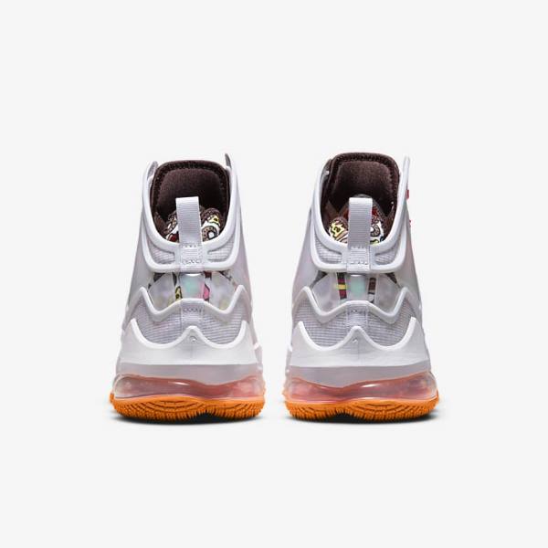 Men's Nike LeBron 19 Basketball Shoes Grey / Orange / Light Red / Green | NK250SAT