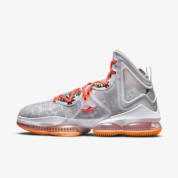 Men\'s Nike LeBron 19 Basketball Shoes Grey / Orange / Light Red / Green | NK250SAT