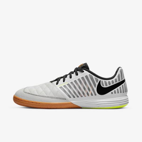 Men\'s Nike Lunar Gato II IC Indoor Court Football Shoes White / Yellow / Black | NK793MDS