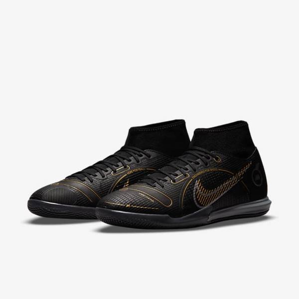 Men's Nike Mercurial Superfly 8 Academy IC Indoor-Court Football Shoes Black / Metal Silver / Grey / Metal Gold | NK280MFO