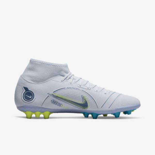 Men's Nike Mercurial Superfly 8 Academy AG Artificial-Grass Football Shoes Grey / Light Blue / Dark Blue | NK350LAW