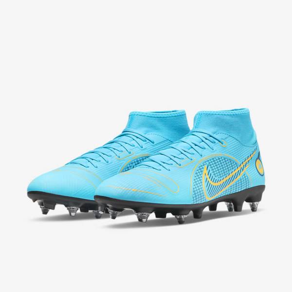 Men's Nike Mercurial Superfly 8 Academy SG-PRO Anti-Clog Traction Soft-Grounds Football Shoes Blue / Orange | NK406GHJ