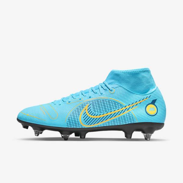 Men\'s Nike Mercurial Superfly 8 Academy SG-PRO Anti-Clog Traction Soft-Grounds Football Shoes Blue / Orange | NK406GHJ