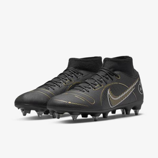 Men's Nike Mercurial Superfly 8 Academy SG-PRO Anti-Clog Traction Soft-Grounds Football Shoes Black / Metal Silver / Grey / Metal Gold | NK931AMH