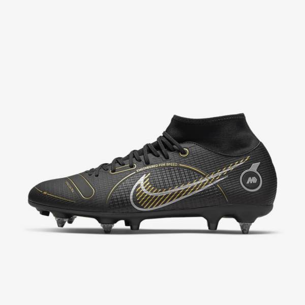 Men\'s Nike Mercurial Superfly 8 Academy SG-PRO Anti-Clog Traction Soft-Grounds Football Shoes Black / Metal Silver / Grey / Metal Gold | NK931AMH