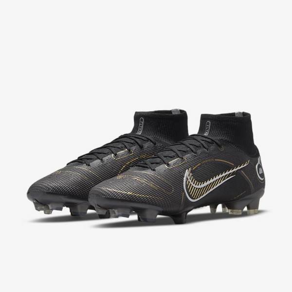 Men's Nike Mercurial Superfly 8 Elite FG Firm-Grounds Football Shoes Black / Metal Silver / Grey / Metal Gold | NK604YVO