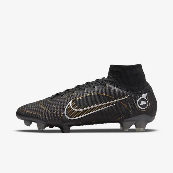 Men\'s Nike Mercurial Superfly 8 Elite FG Firm-Grounds Football Shoes Black / Metal Silver / Grey / Metal Gold | NK604YVO