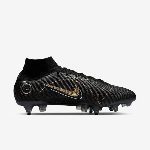 Men's Nike Mercurial Superfly 8 Elite SG-PRO Anti-Clog Traction Soft-Ground Football Shoes Black / Metal Silver / Grey / Metal Gold | NK198EDG