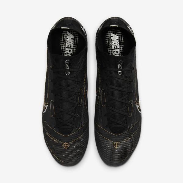 Men's Nike Mercurial Superfly 8 Elite SG-PRO Anti-Clog Traction Soft-Ground Football Shoes Black / Metal Silver / Grey / Metal Gold | NK198EDG