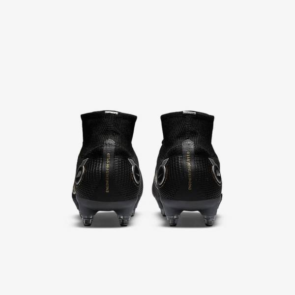 Men's Nike Mercurial Superfly 8 Elite SG-PRO Anti-Clog Traction Soft-Ground Football Shoes Black / Metal Silver / Grey / Metal Gold | NK198EDG