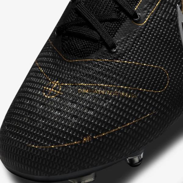 Men's Nike Mercurial Superfly 8 Elite SG-PRO Anti-Clog Traction Soft-Ground Football Shoes Black / Metal Silver / Grey / Metal Gold | NK198EDG