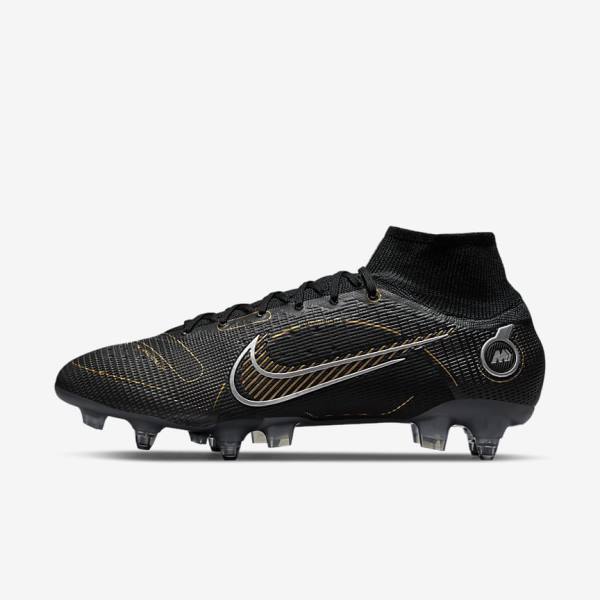 Men\'s Nike Mercurial Superfly 8 Elite SG-PRO Anti-Clog Traction Soft-Ground Football Shoes Black / Metal Silver / Grey / Metal Gold | NK198EDG