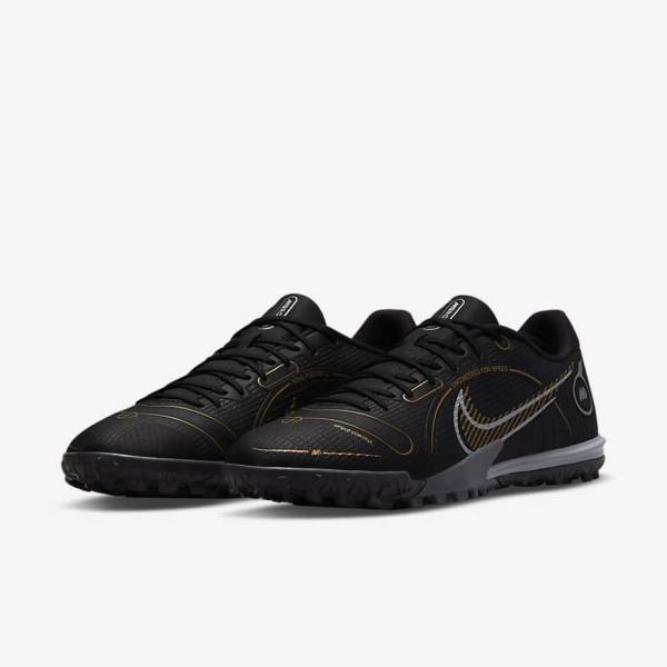 Men's Nike Mercurial Vapor 14 Academy TF Turf Football Shoes Black / Metal Silver / Grey / Metal Gold | NK854LCM