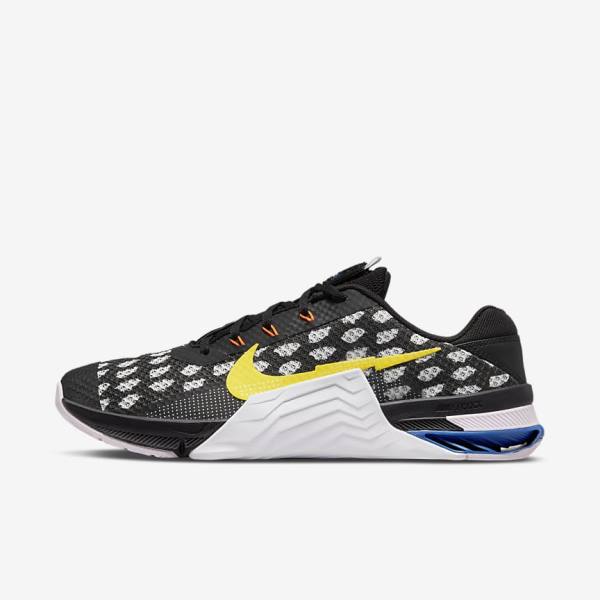 Men\'s Nike Metcon 7 Training Shoes Black / White / Blue / Yellow | NK564UQC