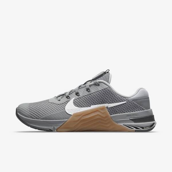 Men\'s Nike Metcon 7 Training Shoes Grey / Brown / Dark Grey / White | NK698CXI