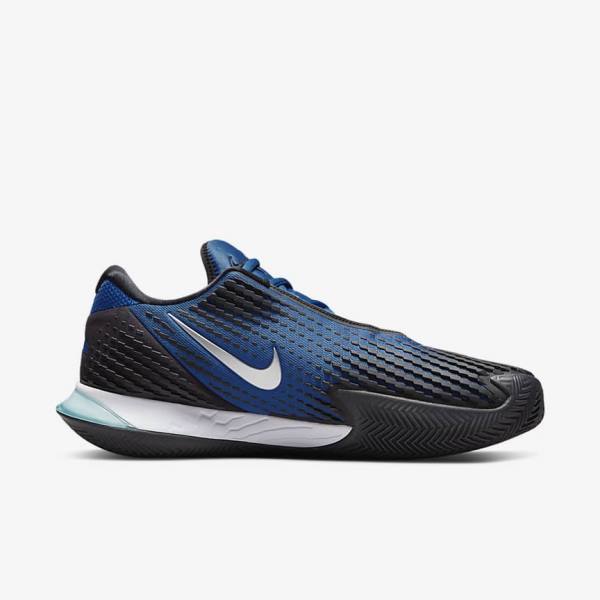 Men's Nike NikeCourt Air Zoom Vapor Cage 4 Rafa Clay Tennis Shoes Blue / Black / Metal Silver | NK849MCG