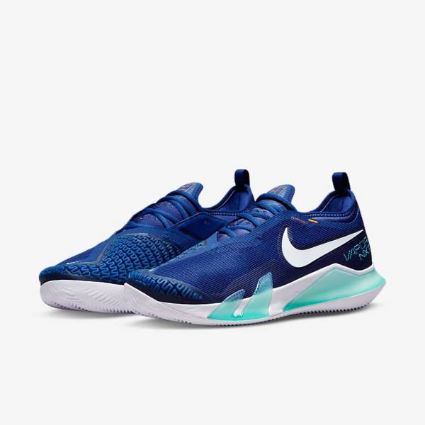 Men's Nike NikeCourt React Vapor NXT Clay Court Tennis Shoes Royal Blue / Turquoise / Orange / White | NK240CUW