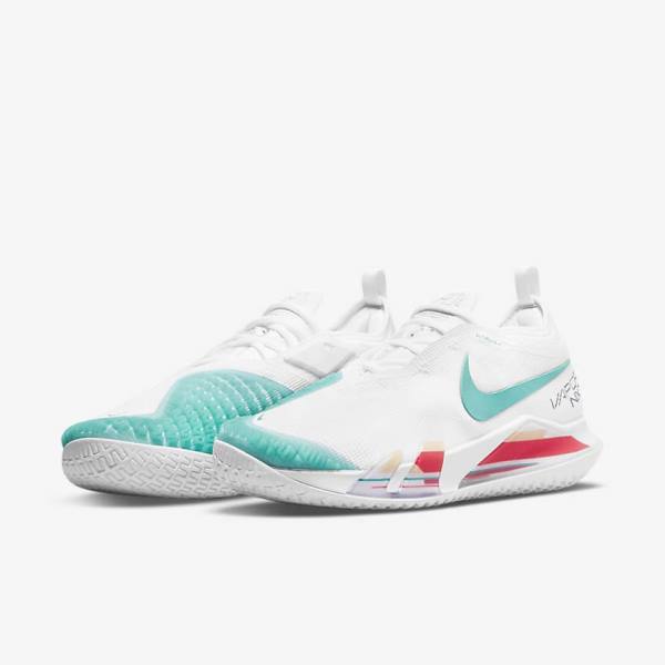 Men's Nike NikeCourt React Vapor NXT Hard-Court Tennis Shoes White / Red / Burgundy / Turquoise | NK609LGT