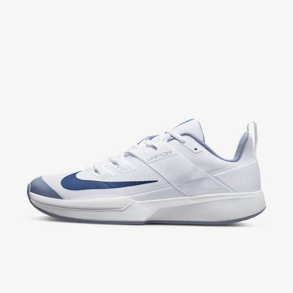 Men\'s Nike NikeCourt Vapor Lite Hard Court Tennis Shoes White / Navy | NK672HWY