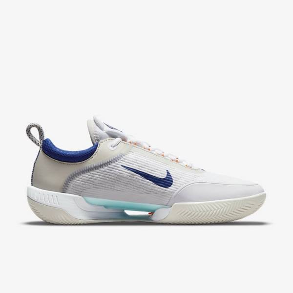 Men's Nike NikeCourt Zoom NXT Clay Court Tennis Shoes White / Light Beige / Turquoise / Royal Blue | NK406NDH