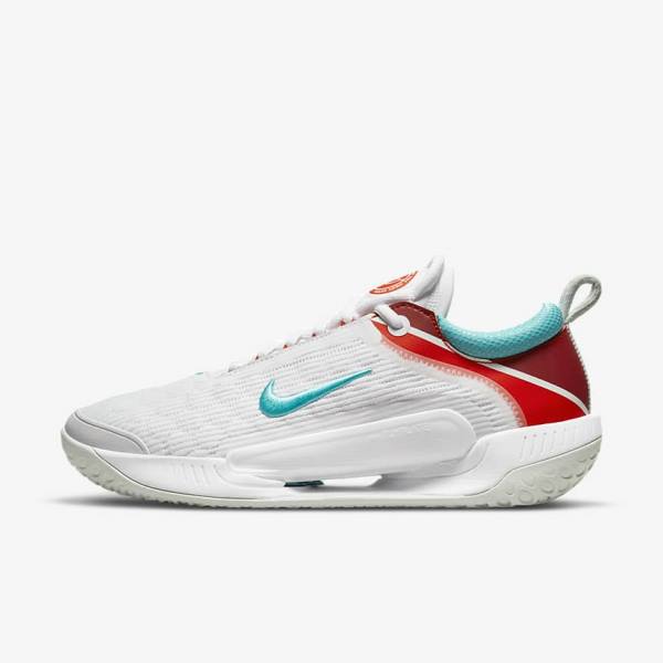 Men\'s Nike NikeCourt Zoom NXT Hard Court Tennis Shoes White / Light Silver / Red / Turquoise | NK362FHI