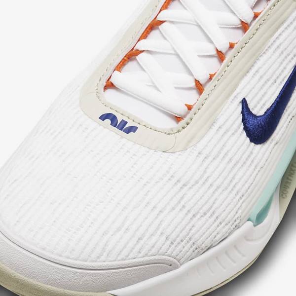 Men's Nike NikeCourt Zoom NXT Hard Court Tennis Shoes White / Light Beige / Turquoise / Royal Blue | NK561TNX