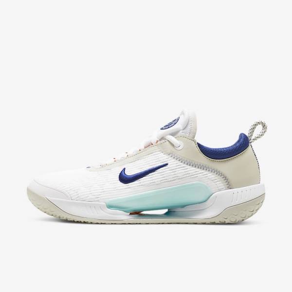 Men\'s Nike NikeCourt Zoom NXT Hard Court Tennis Shoes White / Light Beige / Turquoise / Royal Blue | NK561TNX