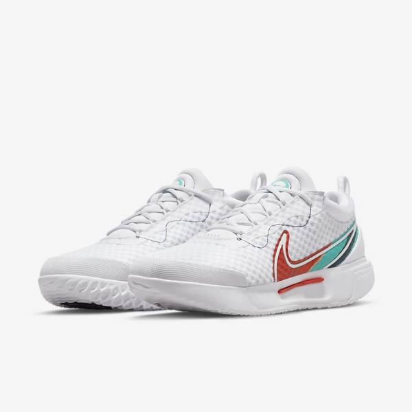 Men's Nike NikeCourt Zoom Pro Hard Court Tennis Shoes White / Red / Burgundy / Turquoise | NK859BTG