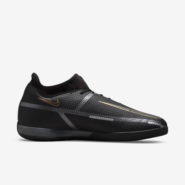 Men's Nike Phantom GT2 Academy Dynamic Fit IC Indoor Court Football Shoes Black / Metal Gold / Dark Grey / Metal Dark Grey | NK368COD