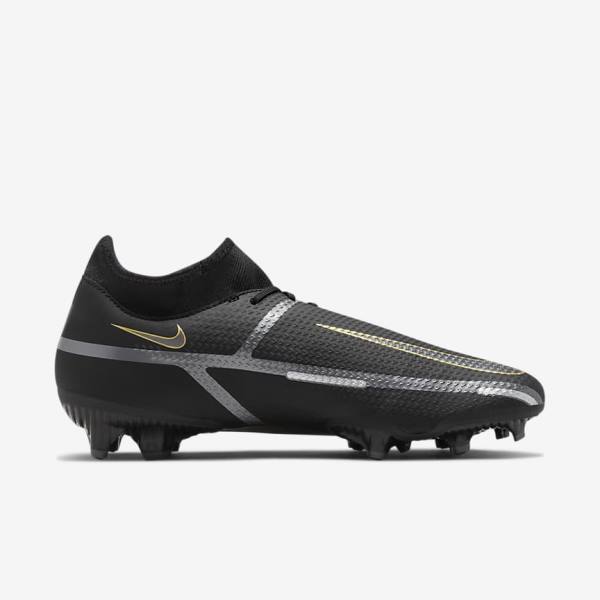 Men's Nike Phantom GT2 Academy Dynamic Fit MG Multi-Ground Football Shoes Black / Metal Gold / Dark Grey / Metal Dark Grey | NK381RHG