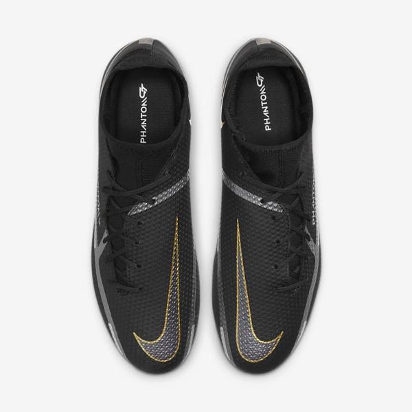 Men's Nike Phantom GT2 Academy Dynamic Fit MG Multi-Ground Football Shoes Black / Metal Gold / Dark Grey / Metal Dark Grey | NK381RHG