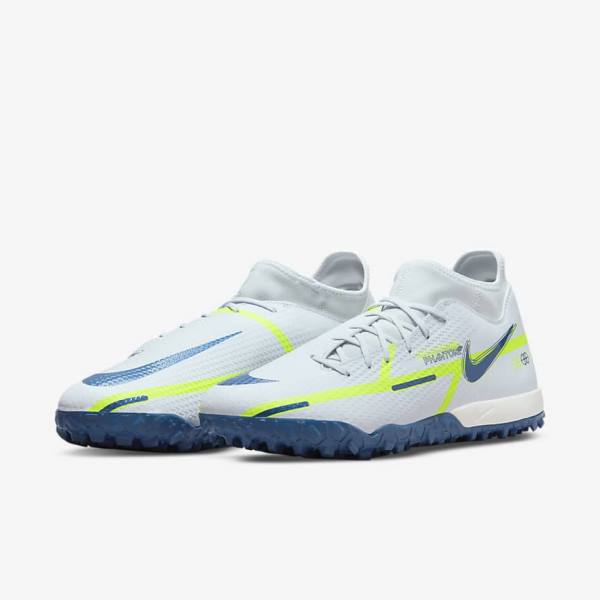 Men's Nike Phantom GT2 Academy Dynamic Fit TF Turf Football Shoes Grey / Light Blue / Dark Blue | NK632NTS