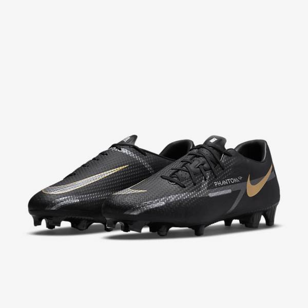 Men's Nike Phantom GT2 Academy MG Multi-Ground Football Shoes Black / Metal Gold / Dark Grey / Metal Dark Grey | NK276DIC