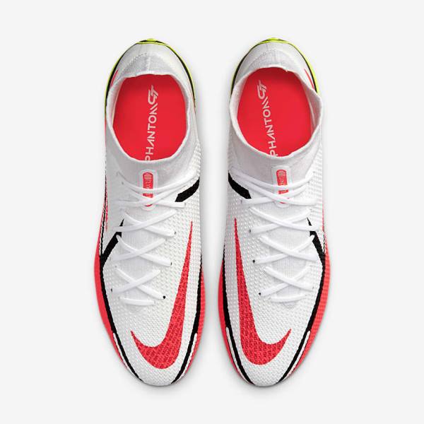 Men's Nike Phantom GT2 Dynamic Fit Elite FG Firm-Ground Football Shoes White / Light Red | NK042IKE