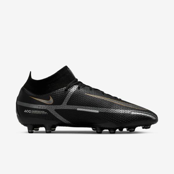 Men's Nike Phantom GT2 Dynamic Fit Elite AG-Pro Artificial-Grass Football Shoes Black / Metal Gold / Metal Silver / Metal Dark Grey | NK476KAH