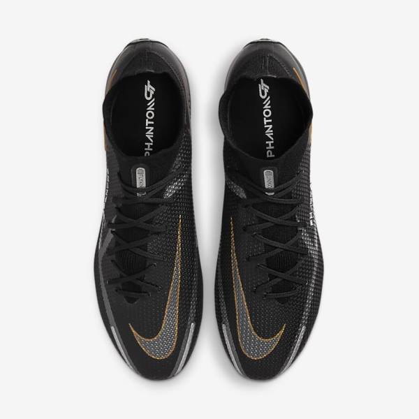 Men's Nike Phantom GT2 Dynamic Fit Elite AG-Pro Artificial-Grass Football Shoes Black / Metal Gold / Metal Silver / Metal Dark Grey | NK476KAH