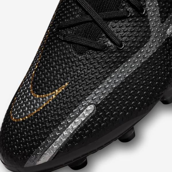 Men's Nike Phantom GT2 Dynamic Fit Elite AG-Pro Artificial-Grass Football Shoes Black / Metal Gold / Metal Silver / Metal Dark Grey | NK476KAH