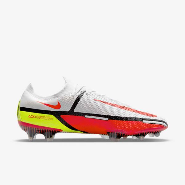 Men's Nike Phantom GT2 Elite FG Firm-Ground Football Shoes White / Black / Light Red | NK734UDF