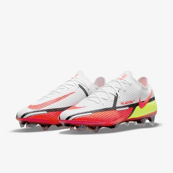 Men's Nike Phantom GT2 Elite FG Firm-Ground Football Shoes White / Black / Light Red | NK734UDF