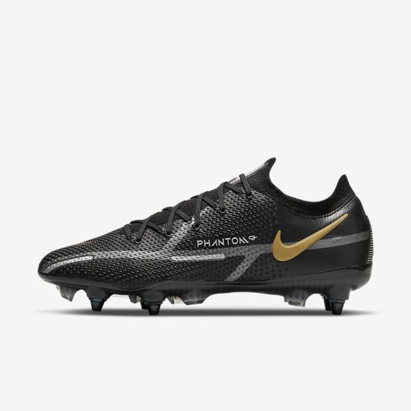 Men\'s Nike Phantom GT2 Elite SG-Pro AC Soft-Ground Football Shoes Black / Metal Gold / Metal Silver / Metal Dark Grey | NK845PNV