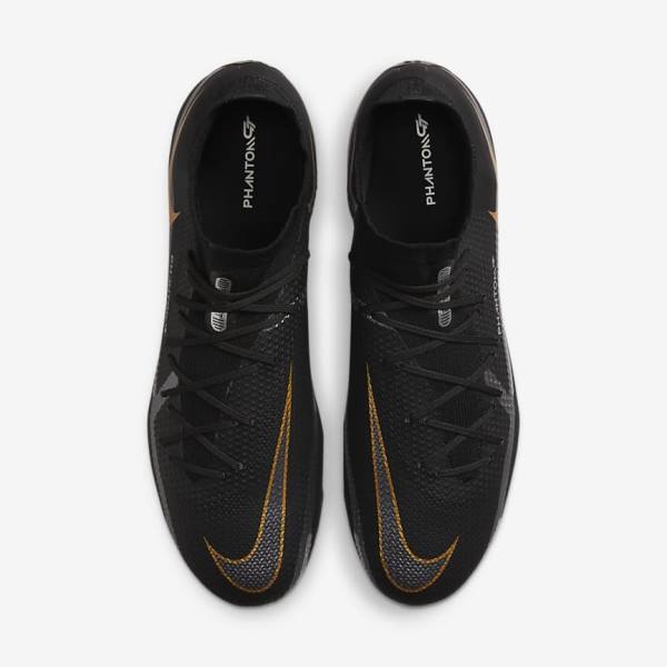 Men's Nike Phantom GT2 Pro Dynamic Fit FG Firm-Ground Football Shoes Black / Metal Gold / Metal Silver / Metal Dark Grey | NK019BPN