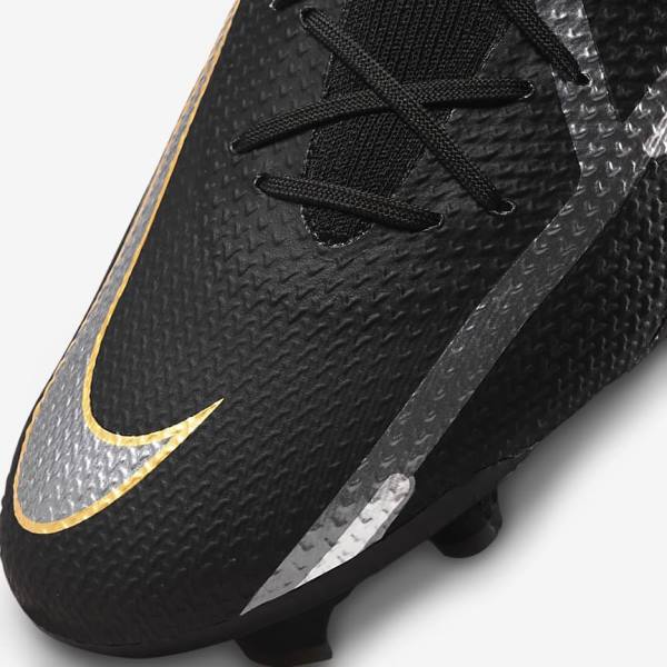 Men's Nike Phantom GT2 Pro Dynamic Fit FG Firm-Ground Football Shoes Black / Metal Gold / Metal Silver / Metal Dark Grey | NK019BPN