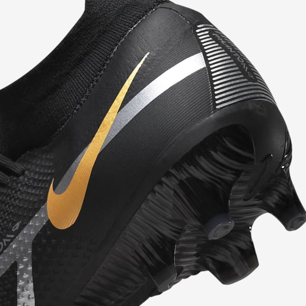 Men's Nike Phantom GT2 Pro Dynamic Fit FG Firm-Ground Football Shoes Black / Metal Gold / Metal Silver / Metal Dark Grey | NK019BPN