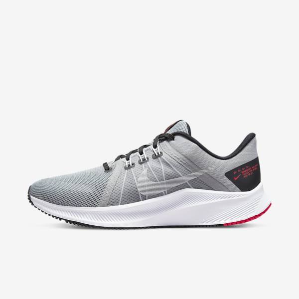 Men\'s Nike Quest 4 Road Running Shoes Light Grey / Black / Red / White | NK632TZW