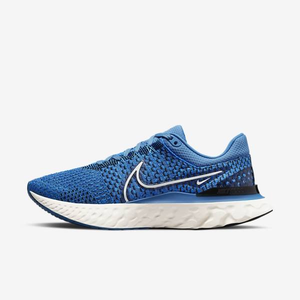 Men\'s Nike React Infinity Run Flyknit 3 Road Running Shoes Blue / Black | NK103YXC