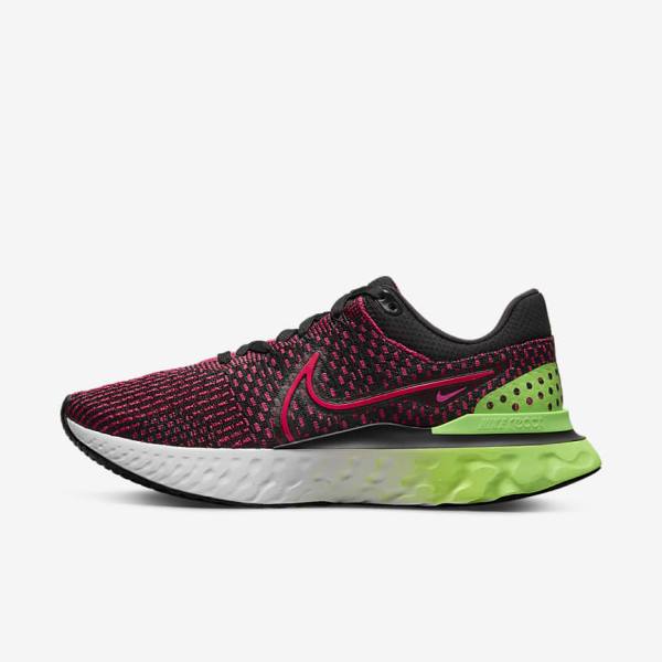 Men\'s Nike React Infinity Run Flyknit 3 Road Running Shoes Black / Green / Red | NK518ENI