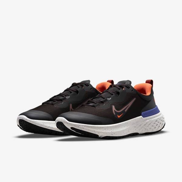 Men's Nike React Miler 2 Shield Weatherised Road Running Shoes Black / Orange / Indigo | NK093VTF