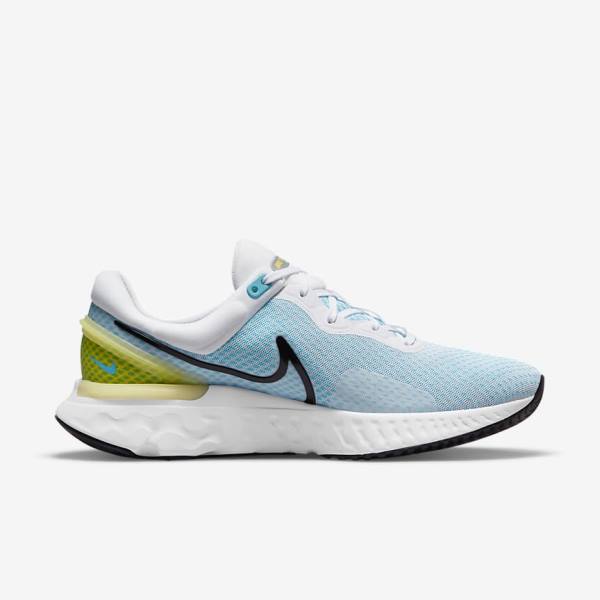 Men's Nike React Miler 3 Road Running Shoes White / Blue / Black | NK352BPR