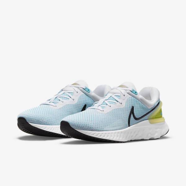 Men's Nike React Miler 3 Road Running Shoes White / Blue / Black | NK352BPR